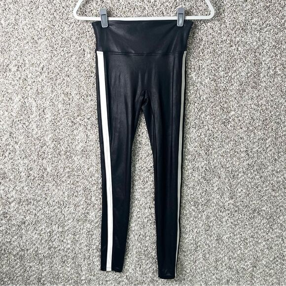 Spanx Leggings Women’s Small Faux Leather Black and White Striped - Picture 3 of 9